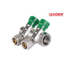 Колектор вентильний KOER KR.1123-2 3/4”x2 WAYS з фітингом під кутом 120°