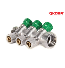 Колектор вентильний KOER KR.1123-3 3/4”x3 WAYS з фітингом під кутом 120°