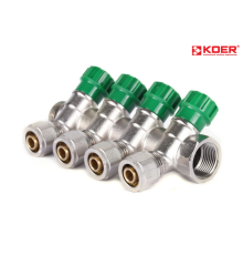 Колектор вентильний KOER KR.1123-4 3/4”x4 WAYS з фітингом під кутом 120°