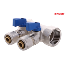 Колектор вентильний KOER KR.1126-2 - 1”x2 WAYS з куля. кранами та фітингом