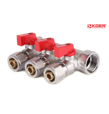 Колектор вентильний KOER KR.1126-3 - 1”x3 WAYS з куля. кранами та фітингом