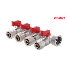 Колектор вентильний KOER KR.1126-4 - 1”x4 WAYS з куля. кранами та фітингом