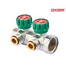 Колектор вентильний KOER KR.1127-2 - 1”x2 - 3/4 WAYS з адаптером (євроконус-площина)