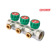 Колектор вентильний KOER KR.1127-3 - 1”x3 - 3/4 WAYS з адаптером (євроконус-площина)
