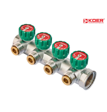 Колектор вентильний KOER KR.1127-4 - 1”x4 - 3/4 WAYS з адаптером (євроконус-площина)