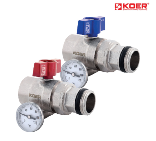 Кран з американкою та термометром прямий KOER KR.1032-Gi - 1" (антипротечка)