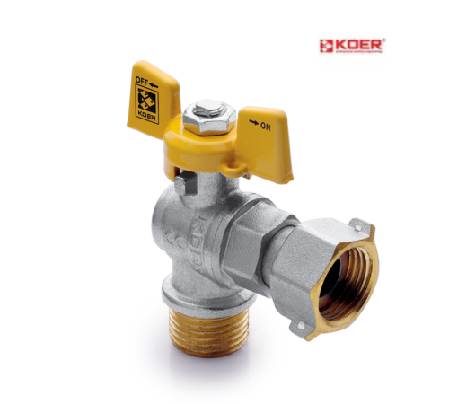 Кран шаровой угловой KOER YELLOW KR.221.G - 3/4" ГШБ ГАЗ с накидной гайкой
