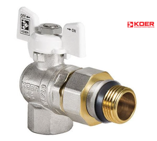 Кран с американкой угловой KOER WHITE KR.228.W-Gi - 1/2" (антипротечка)
